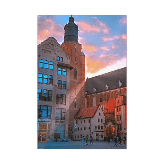 European Cityscape Art Print Stretched Canvas Wall Decor Wroclaw Poland Sky