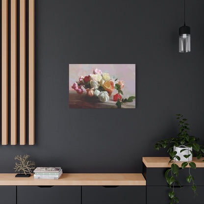 Bouquet Of Roses Art Print Stretched Canvas Pink Red White