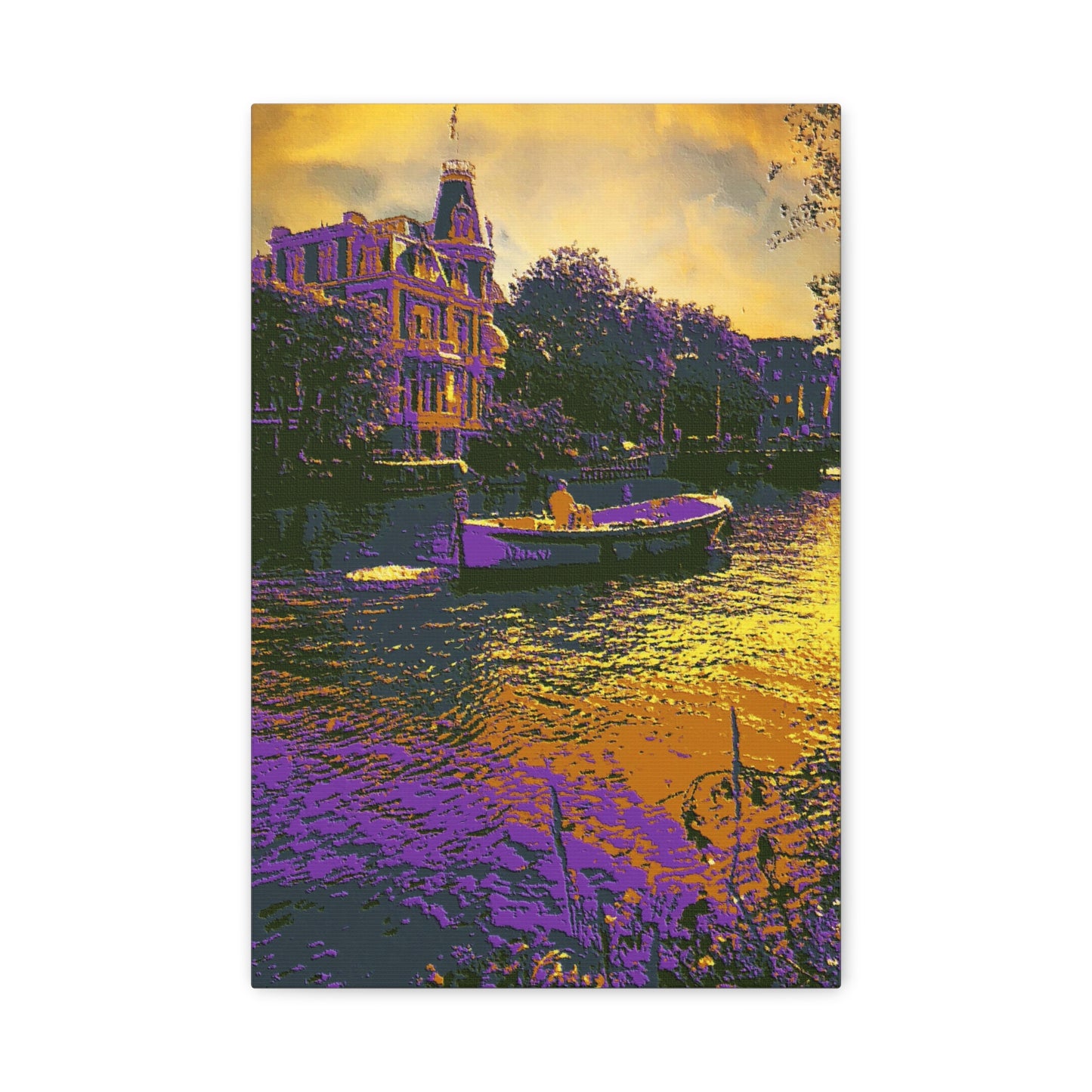 European Cityscape Amsterdam Art Print Canvas Stretched Wall Decor Abstract Purple Gold