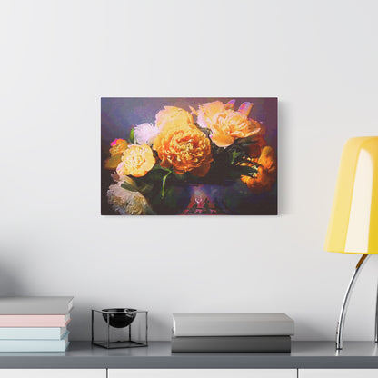 Peonies Bouquet Stretched Canvas Wall Art Abstract Yellow Purple Morning