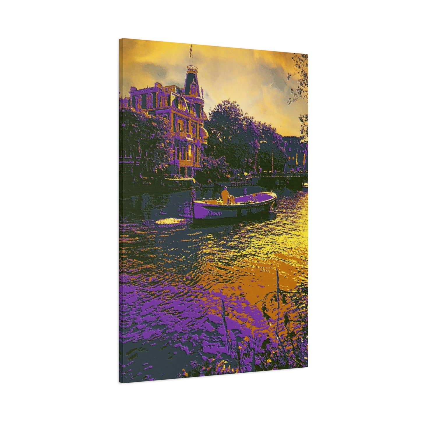 European Cityscape Amsterdam Art Print Canvas Stretched Wall Decor Abstract Purple Gold