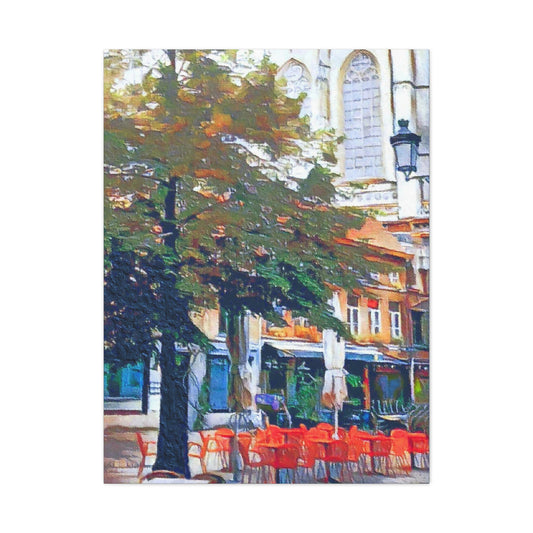 European Landscape Art Print Canvas Stretched Wall Decor Abstract Red Green