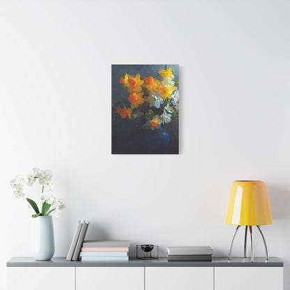 Daffodils Flower Bouquet Canvas Wall Art Abstract Yellow White Blue