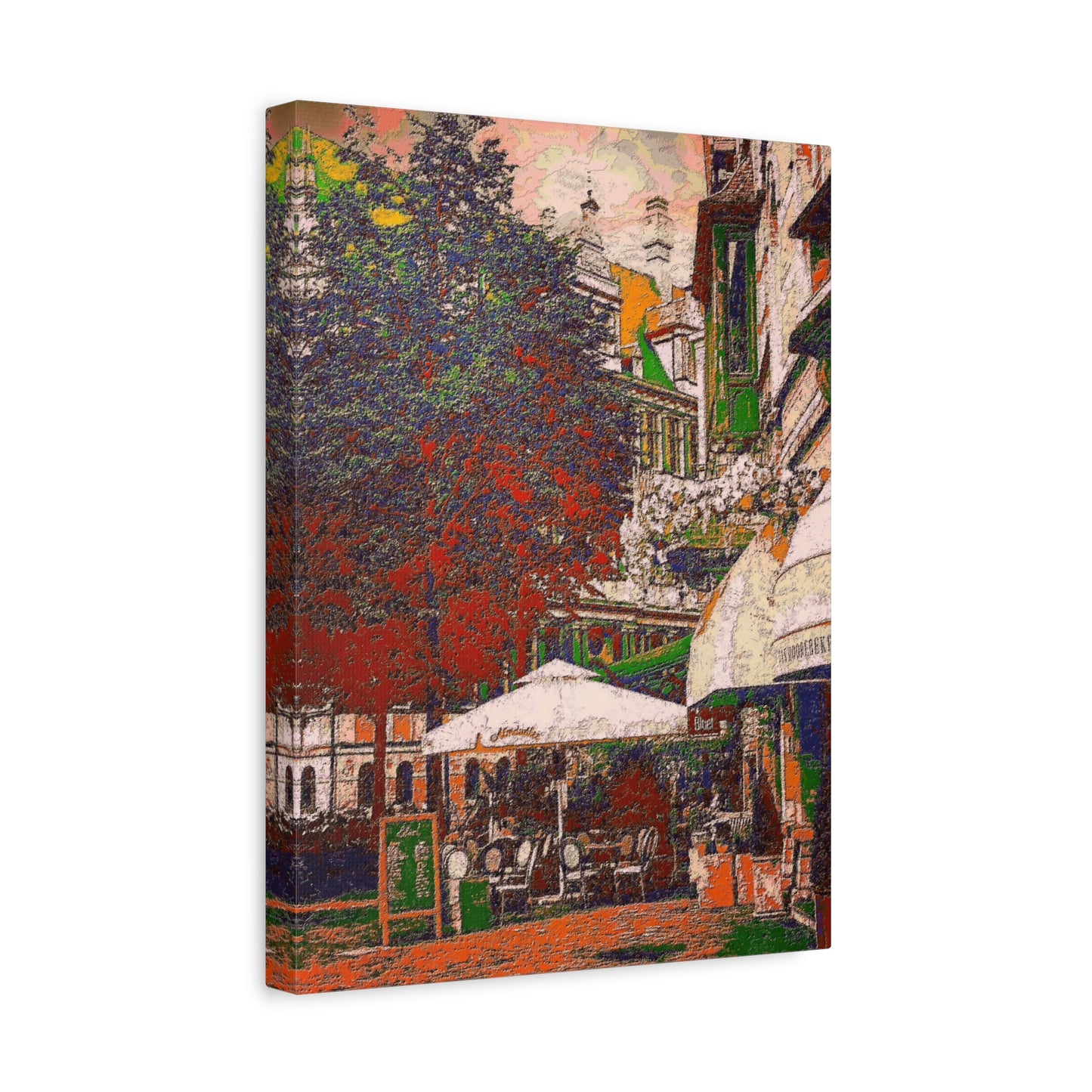 Europe Cityscape Art Print Ghent Belgium Stretched Canvas White Orange Green