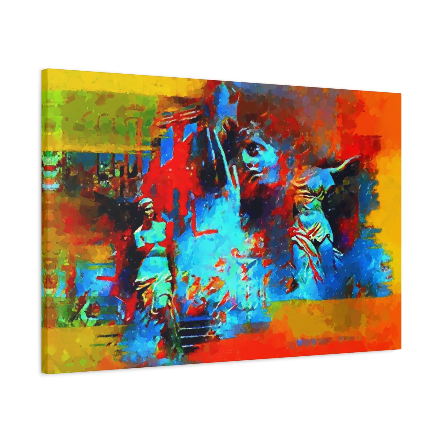 Ancient Chaos Art Print On Stretched Canvas Wall Decor Blue Orange Yellow