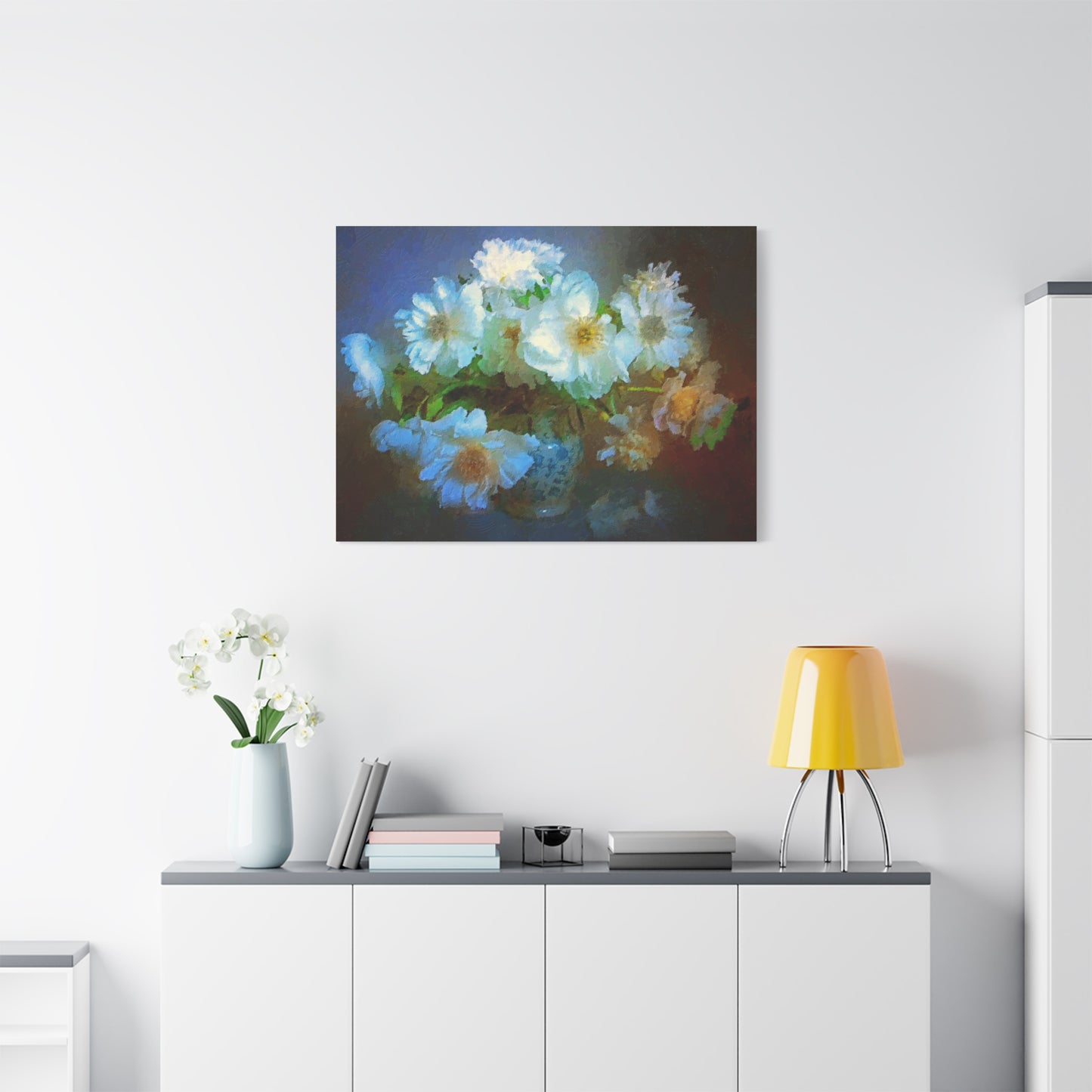 White Flowers Canvas Wall Art Abstract Painting