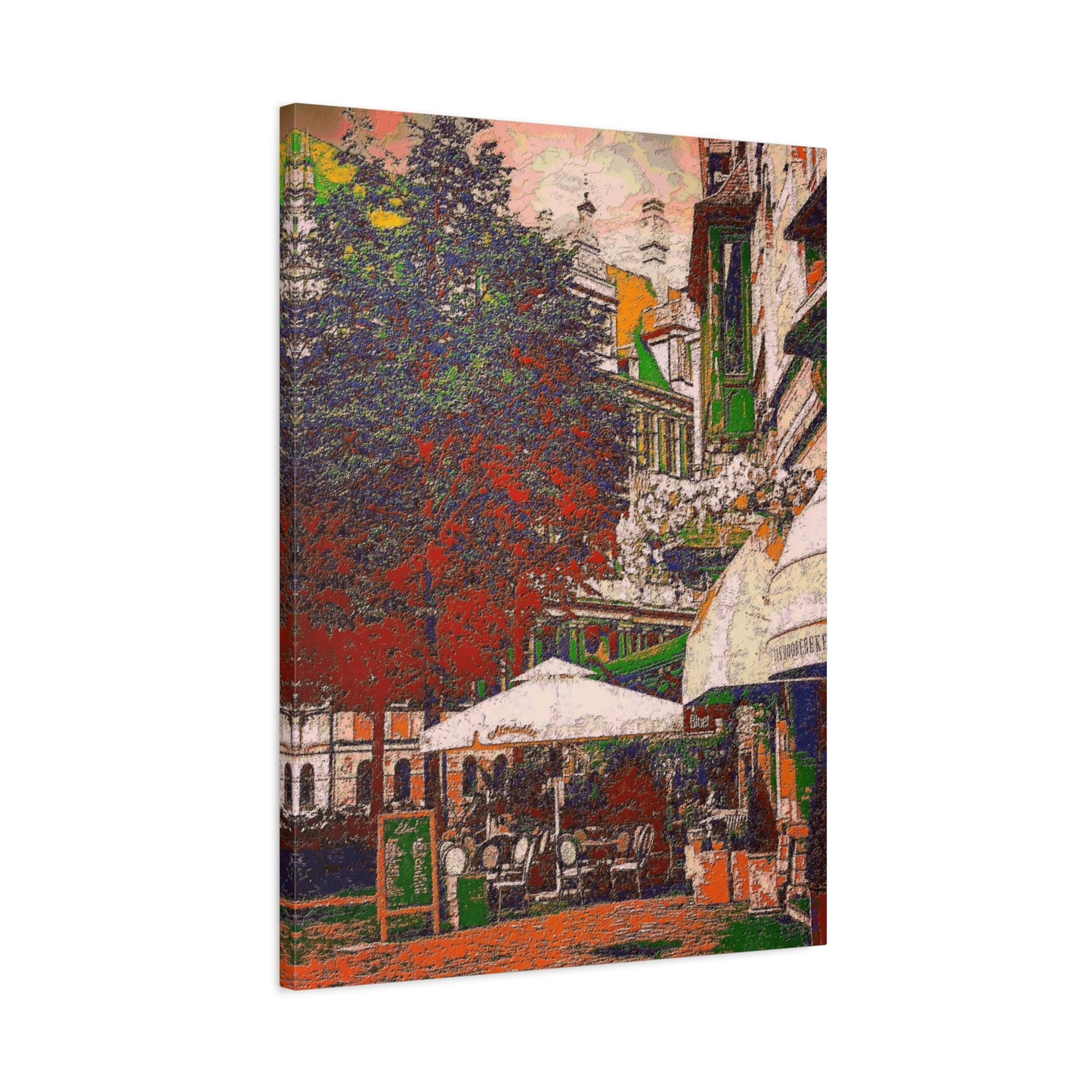Europe Cityscape Art Print Ghent Belgium Stretched Canvas White Orange Green