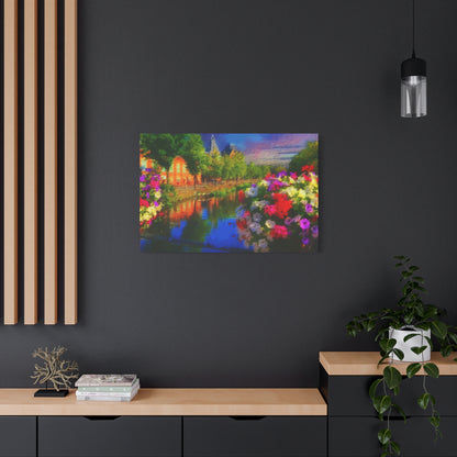 Amsterdam View From The Bridge Art Print Stretched Canvas Cityscape Wall Décor Blue Green Orange