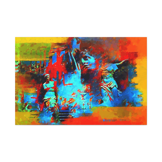 Ancient Chaos Art Print On Stretched Canvas Wall Decor Blue Orange Yellow