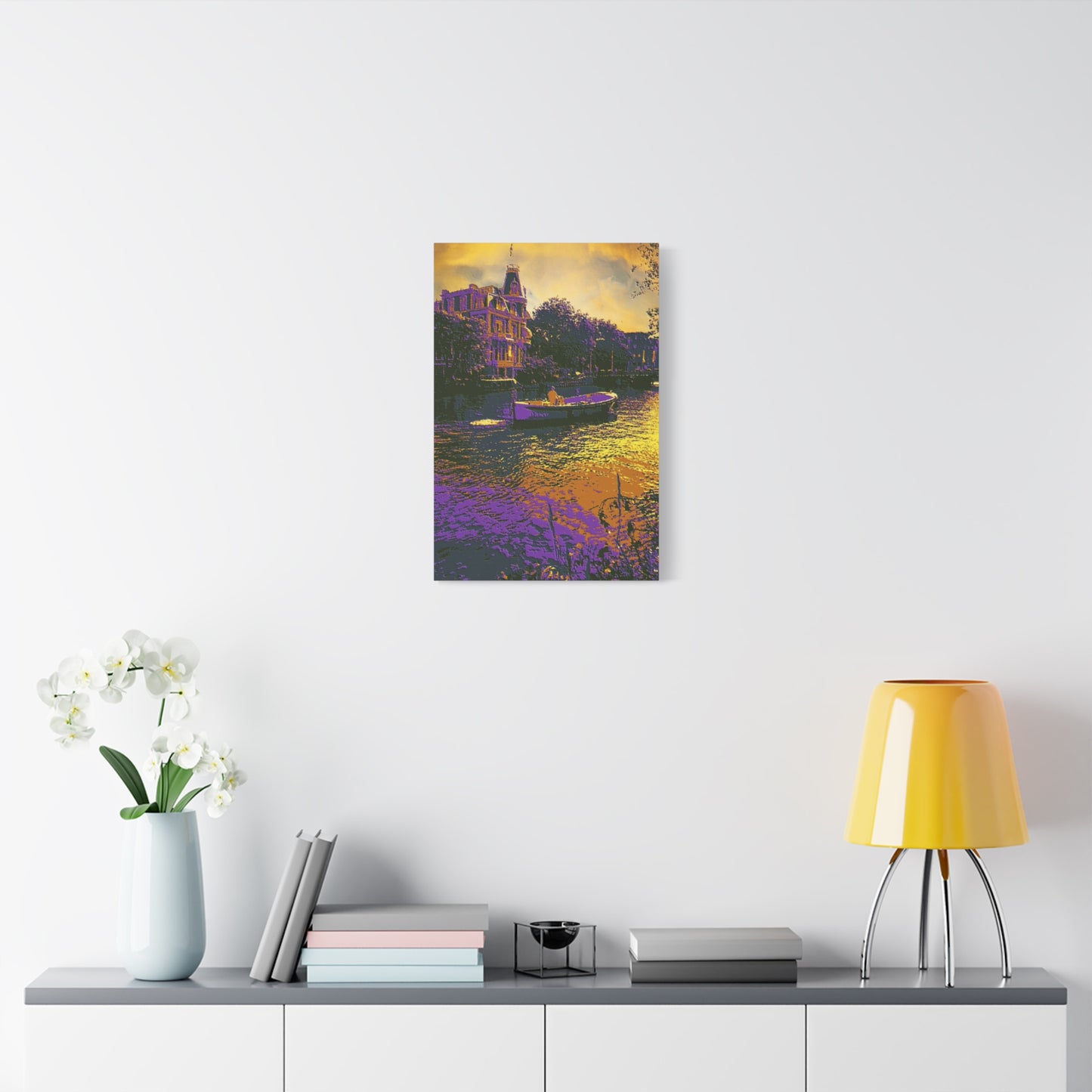 European Cityscape Amsterdam Art Print Canvas Stretched Wall Decor Abstract Purple Gold