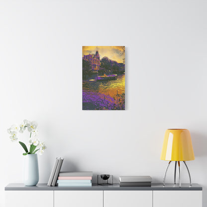 European Cityscape Amsterdam Art Print Canvas Stretched Wall Decor Abstract Purple Gold