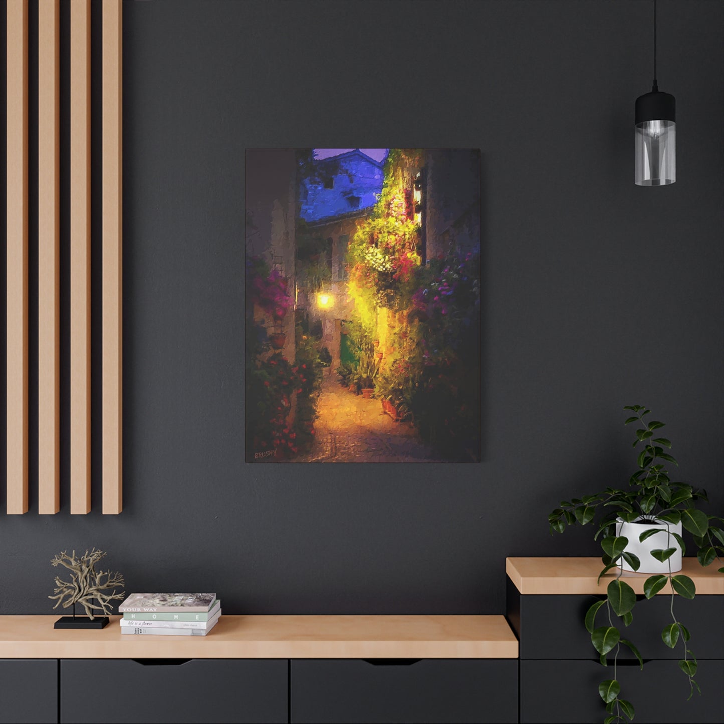 Cyprus At Night European Landscape Greece Art Print Stretched Canvas Wall Art