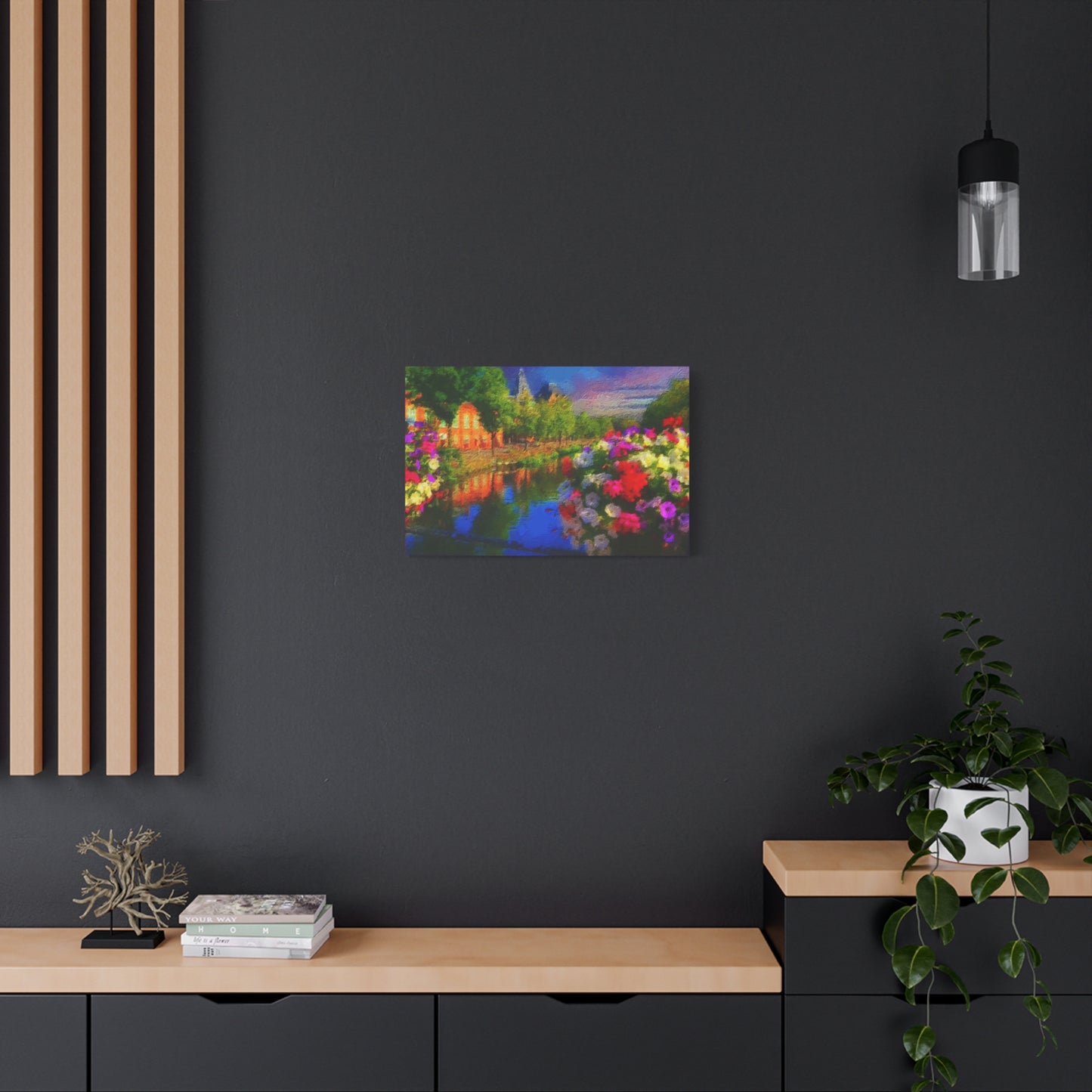 Amsterdam View From The Bridge Art Print Stretched Canvas Cityscape Wall Décor Blue Green Orange