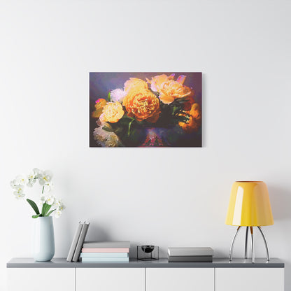 Peonies Bouquet Stretched Canvas Wall Art Abstract Yellow Purple Morning