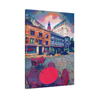 Urban Landscape Canvas Wall Art Europe Antwerp Belgium Abstract Red Grey Blue