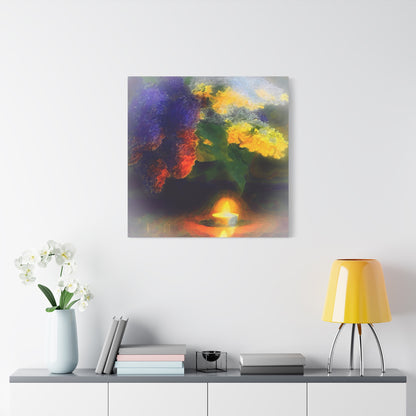 Lilacs Bouquet Illuminated By A Candle Art Print, Purple, Yellow, Gold Wall Décor