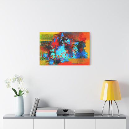 Ancient Chaos Art Print On Stretched Canvas Wall Decor Blue Orange Yellow