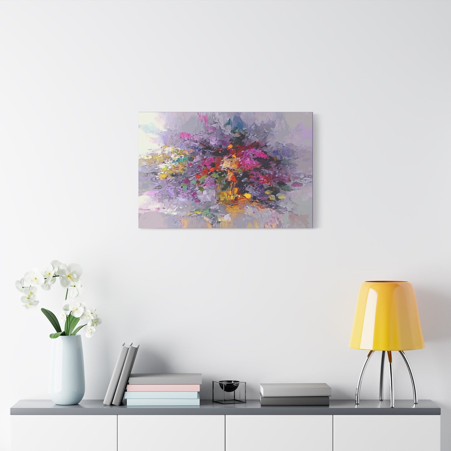 Colorful Flower Bouquet Canvas Wall Art Abstract Spring Purple Pink Yellow