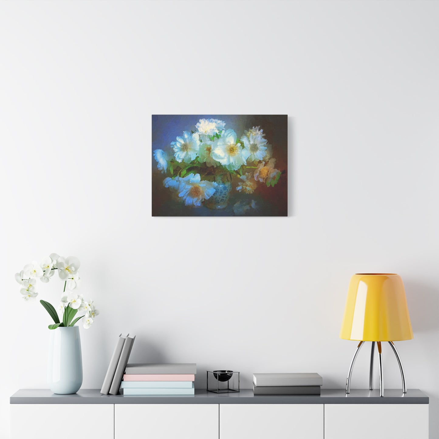 White Flowers Canvas Wall Art Abstract Painting