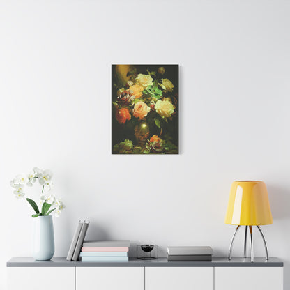 Love Story With Roses Art Print On Stretched Canvas, Floral Wall Decor