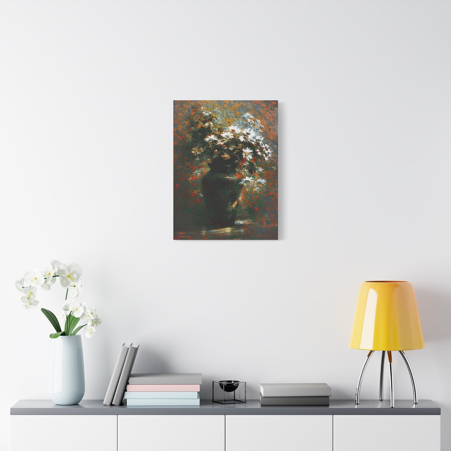 Daisies Bouquet In An Antique Vase Art Print Stretched Canvas Floral Wall Décor