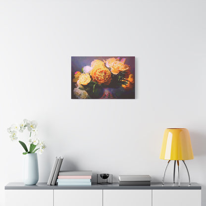 Peonies Bouquet Stretched Canvas Wall Art Abstract Yellow Purple Morning