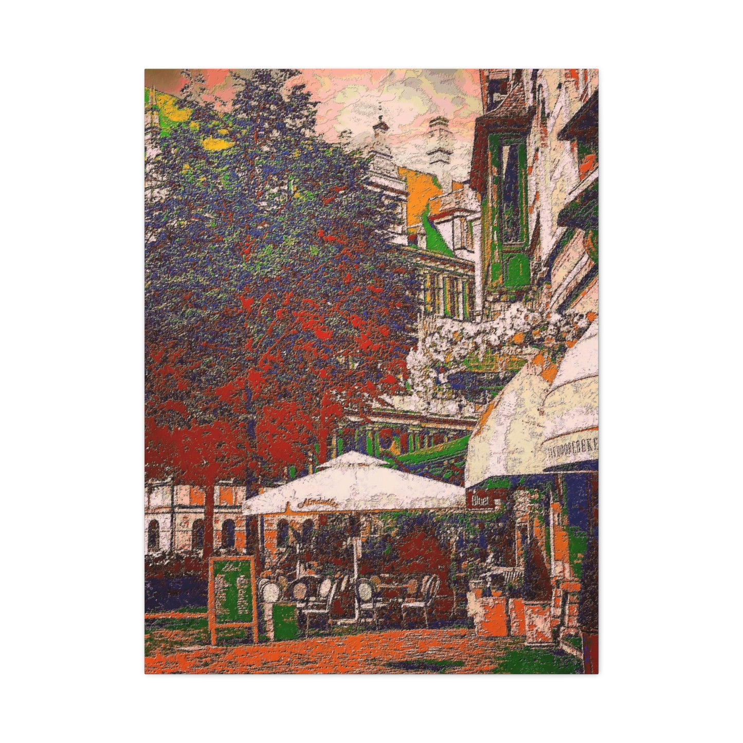 Europe Cityscape Art Print Ghent Belgium Stretched Canvas White Orange Green