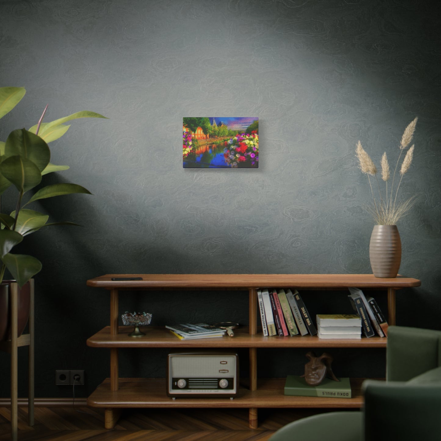 Amsterdam View From The Bridge Art Print Stretched Canvas Cityscape Wall Décor Blue Green Orange