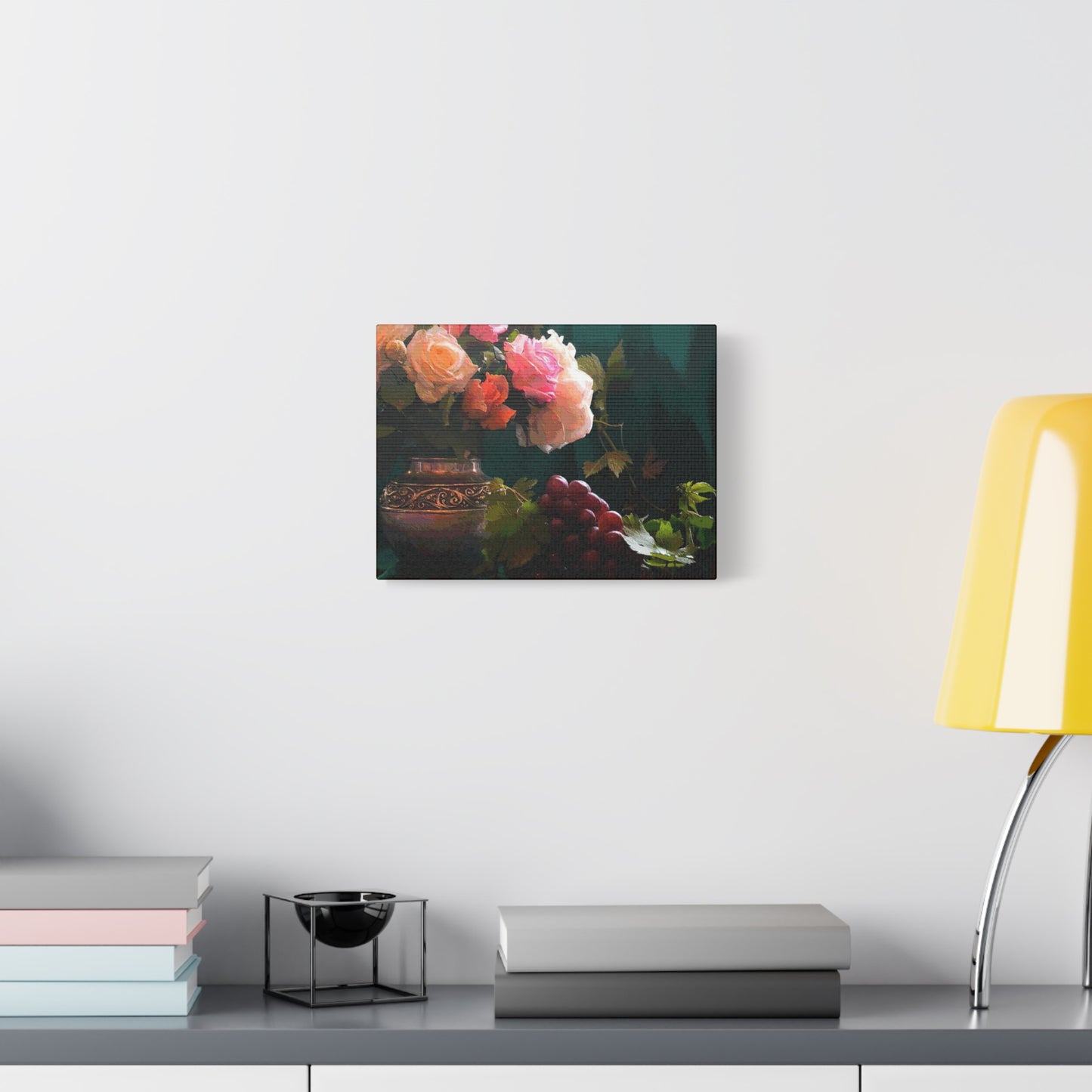Roses Bouquet Flower Canvas Wall Art Abstract Pink Yellow Green