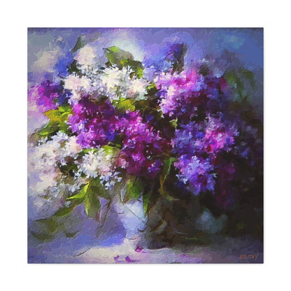 Giant Lilacs Floral Bouquet Art Print Stretched Canvas Purple Wall Décor