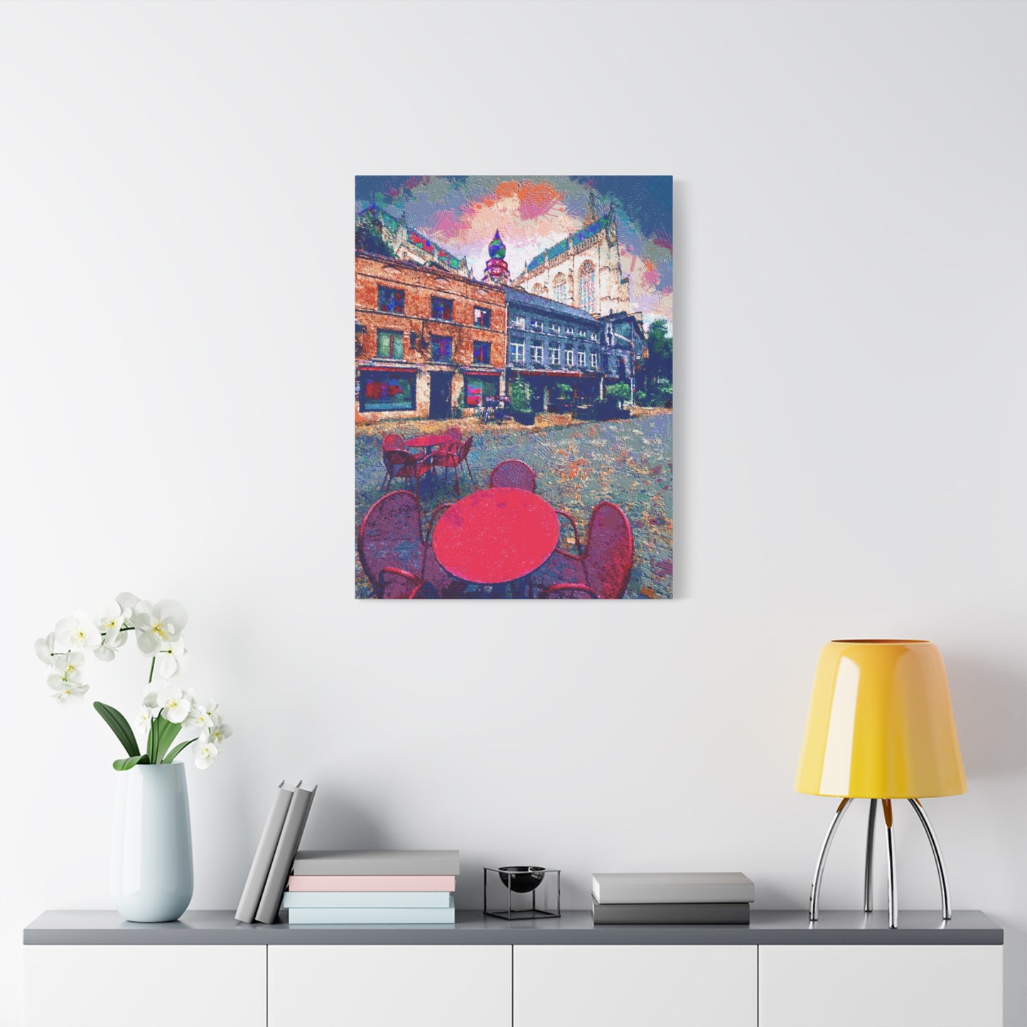 Urban Landscape Canvas Wall Art Europe Antwerp Belgium Abstract Red Grey Blue