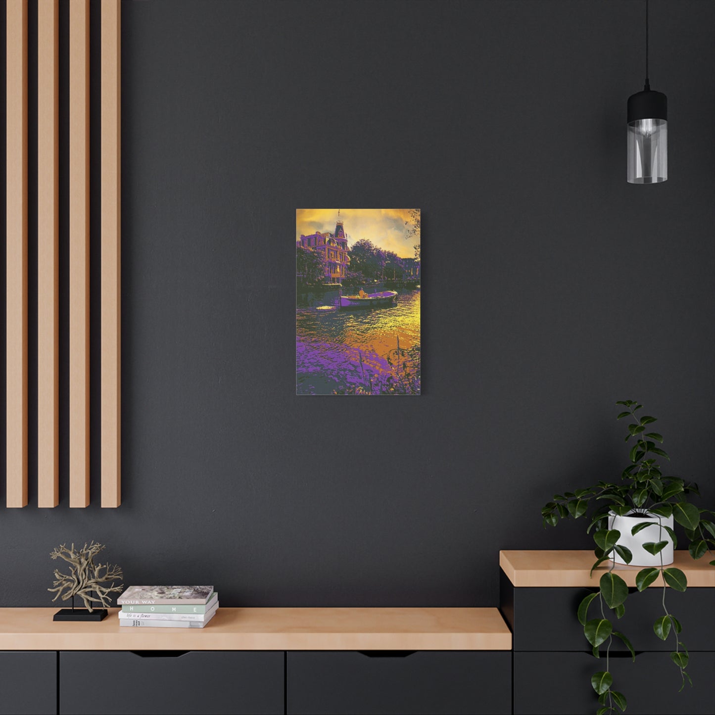 European Cityscape Amsterdam Art Print Canvas Stretched Wall Decor Abstract Purple Gold
