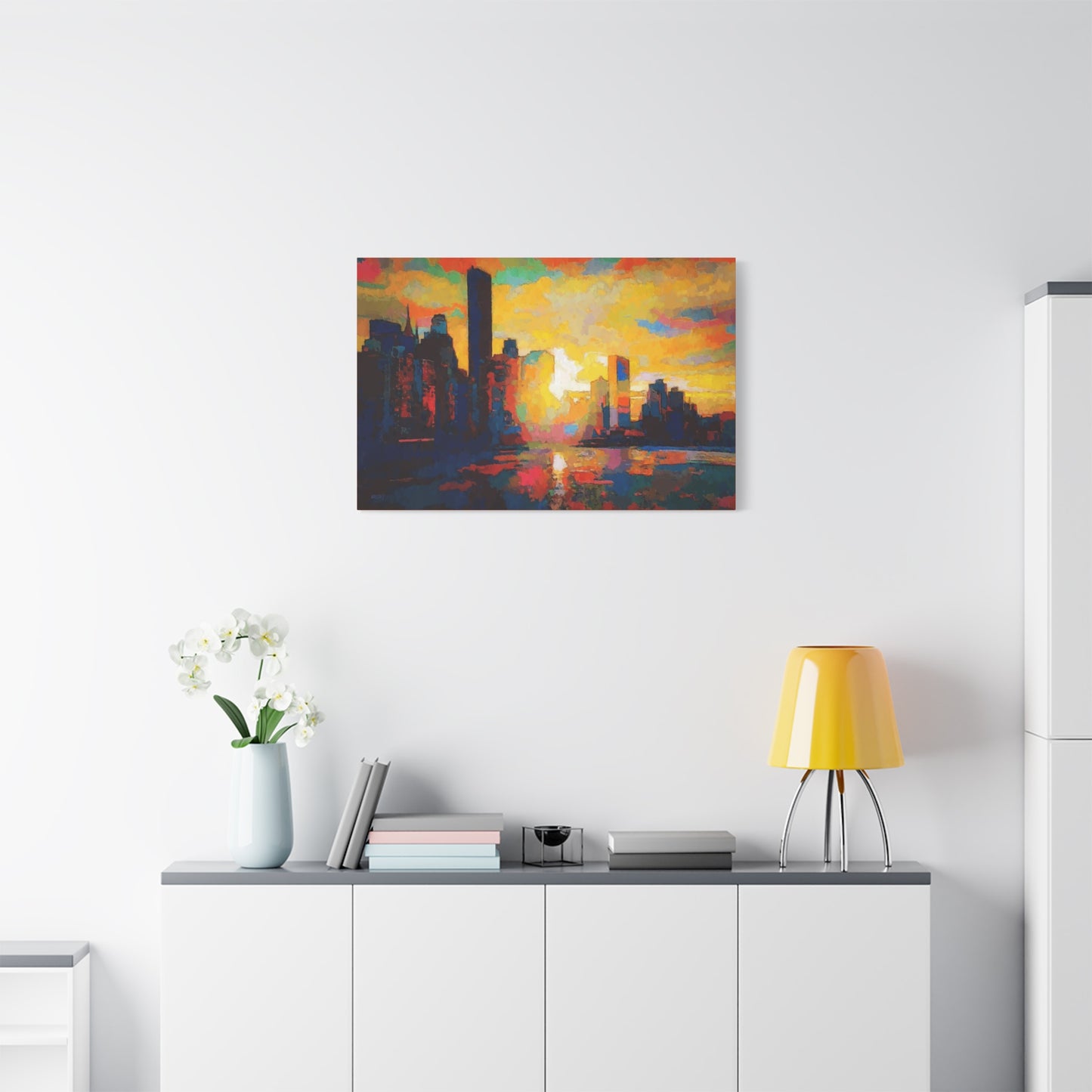 Sunset In A City Art Print, Cityscape Wall Decor