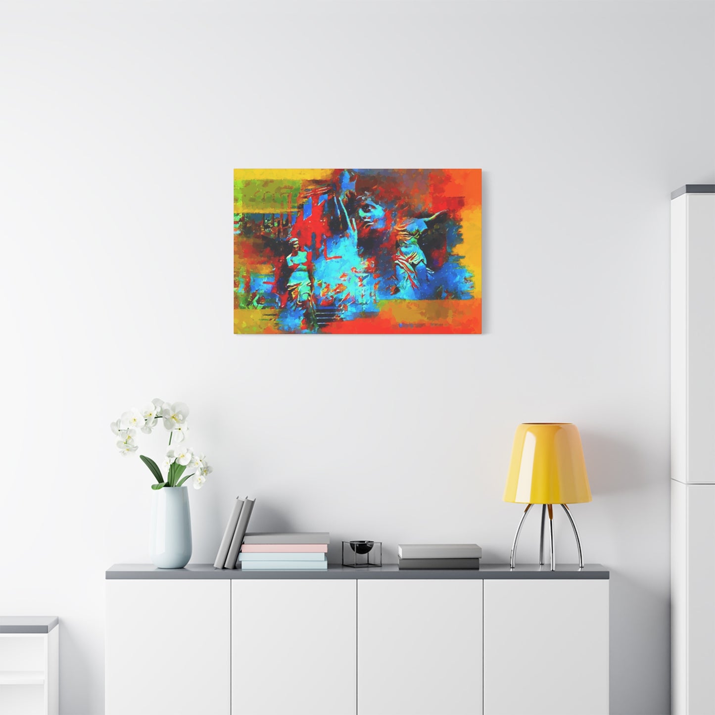 Ancient Chaos Art Print On Stretched Canvas Wall Decor Blue Orange Yellow