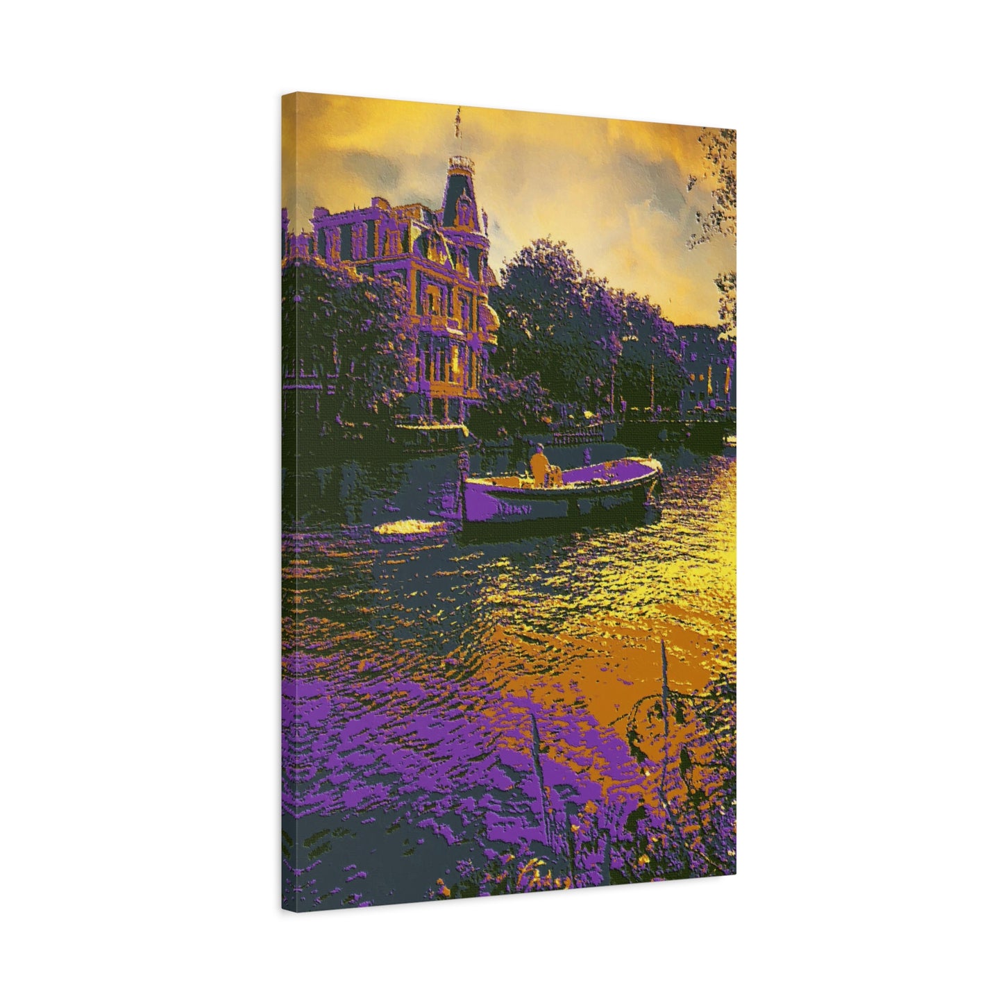 European Cityscape Amsterdam Art Print Canvas Stretched Wall Decor Abstract Purple Gold