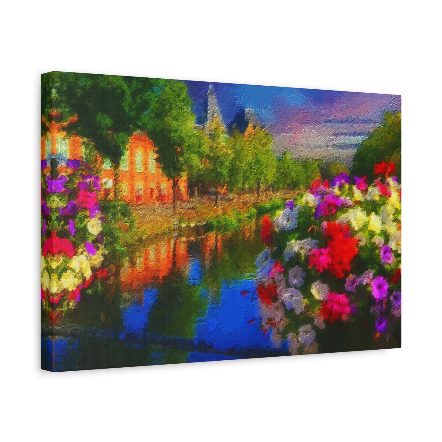 Amsterdam View From The Bridge Art Print Stretched Canvas Cityscape Wall Décor Blue Green Orange