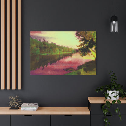 Magic Lake Sunset Landscape Art Print Stretched Canvas Wall Decor