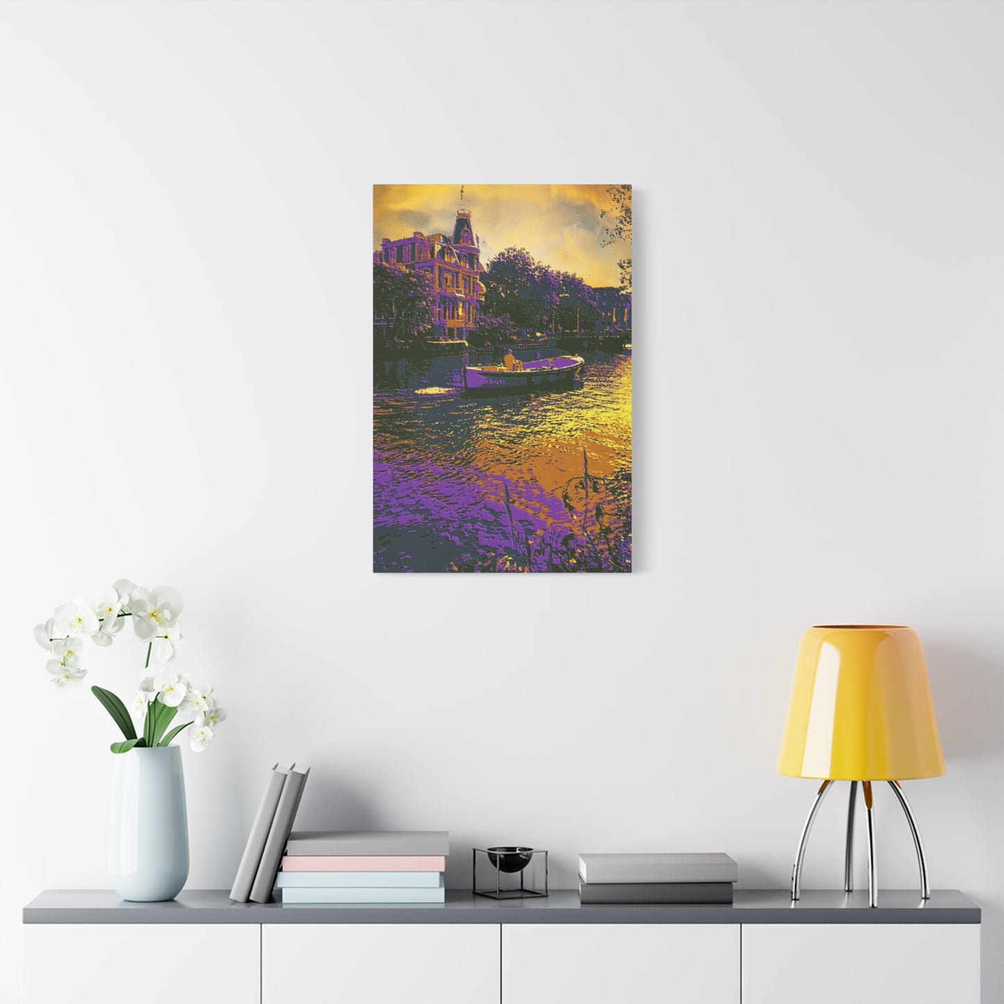 European Cityscape Amsterdam Art Print Canvas Stretched Wall Decor Abstract Purple Gold