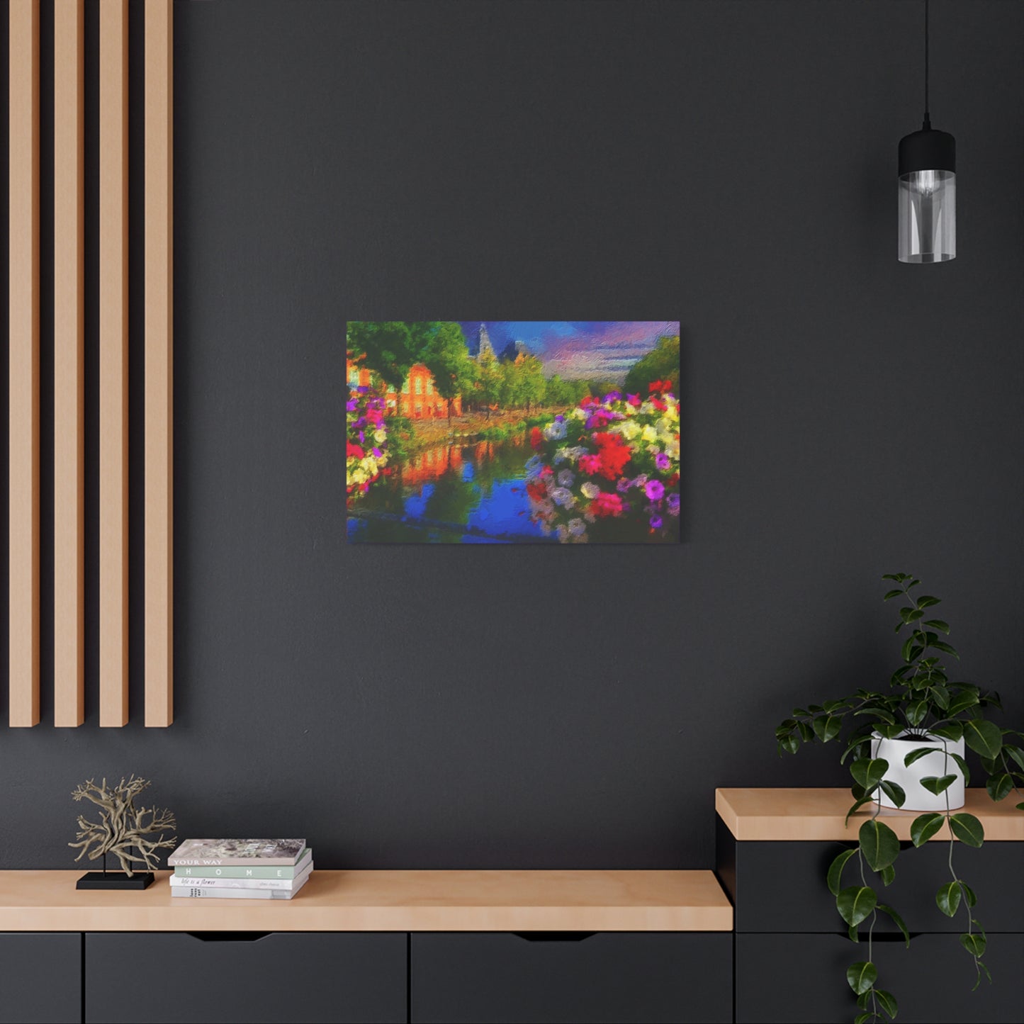 Amsterdam View From The Bridge Art Print Stretched Canvas Cityscape Wall Décor Blue Green Orange