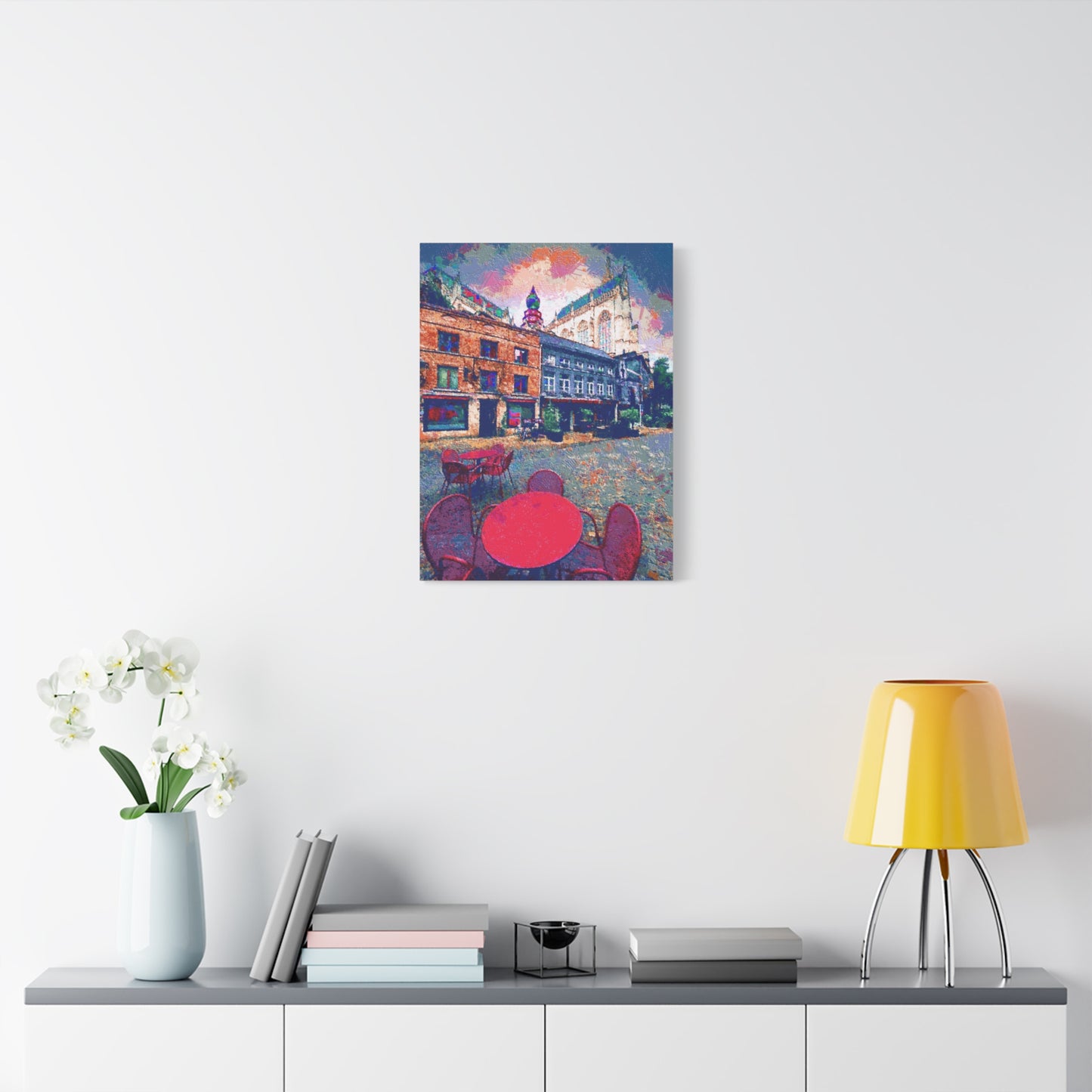 Urban Landscape Canvas Wall Art Europe Antwerp Belgium Abstract Red Grey Blue