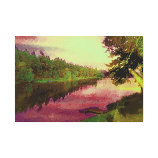 Magic Lake Sunset Landscape Art Print Stretched Canvas Wall Decor