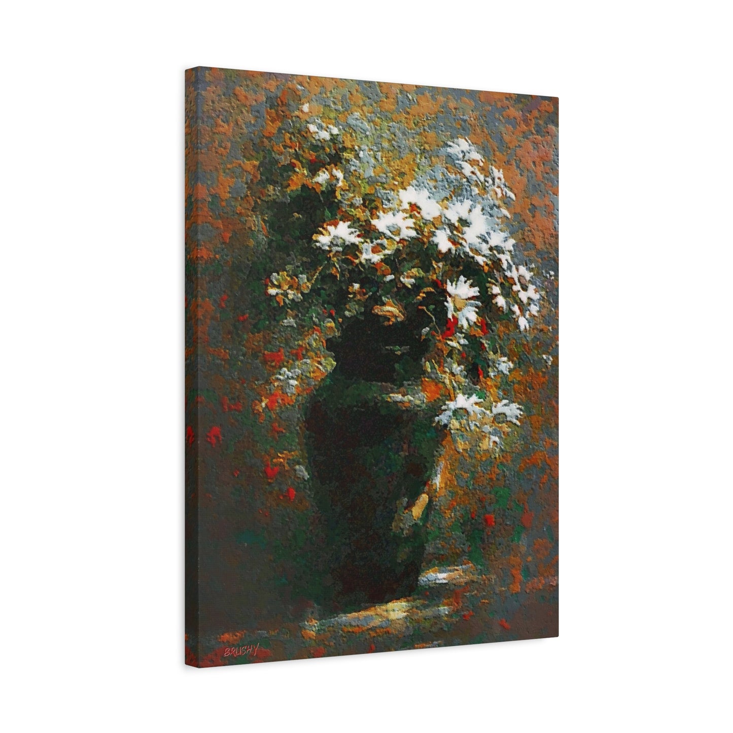 Daisies Bouquet In An Antique Vase Art Print Stretched Canvas Floral Wall Décor