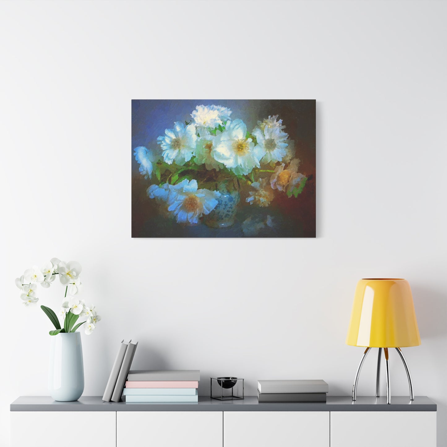 White Flowers Canvas Wall Art Abstract Painting