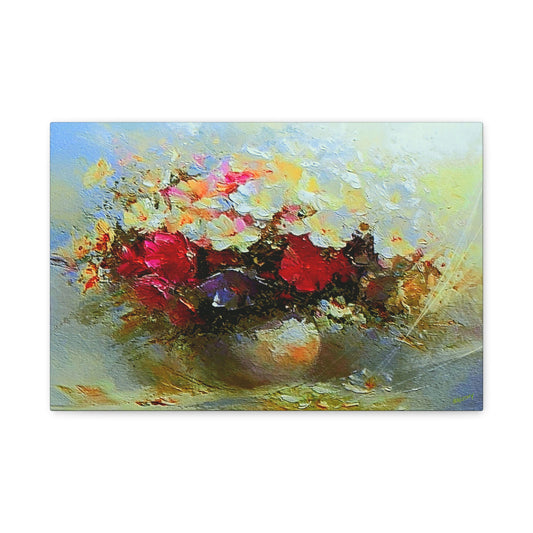 Morning Delight Bouquet Art Print On Stretched Canvas, Floral Wall Art