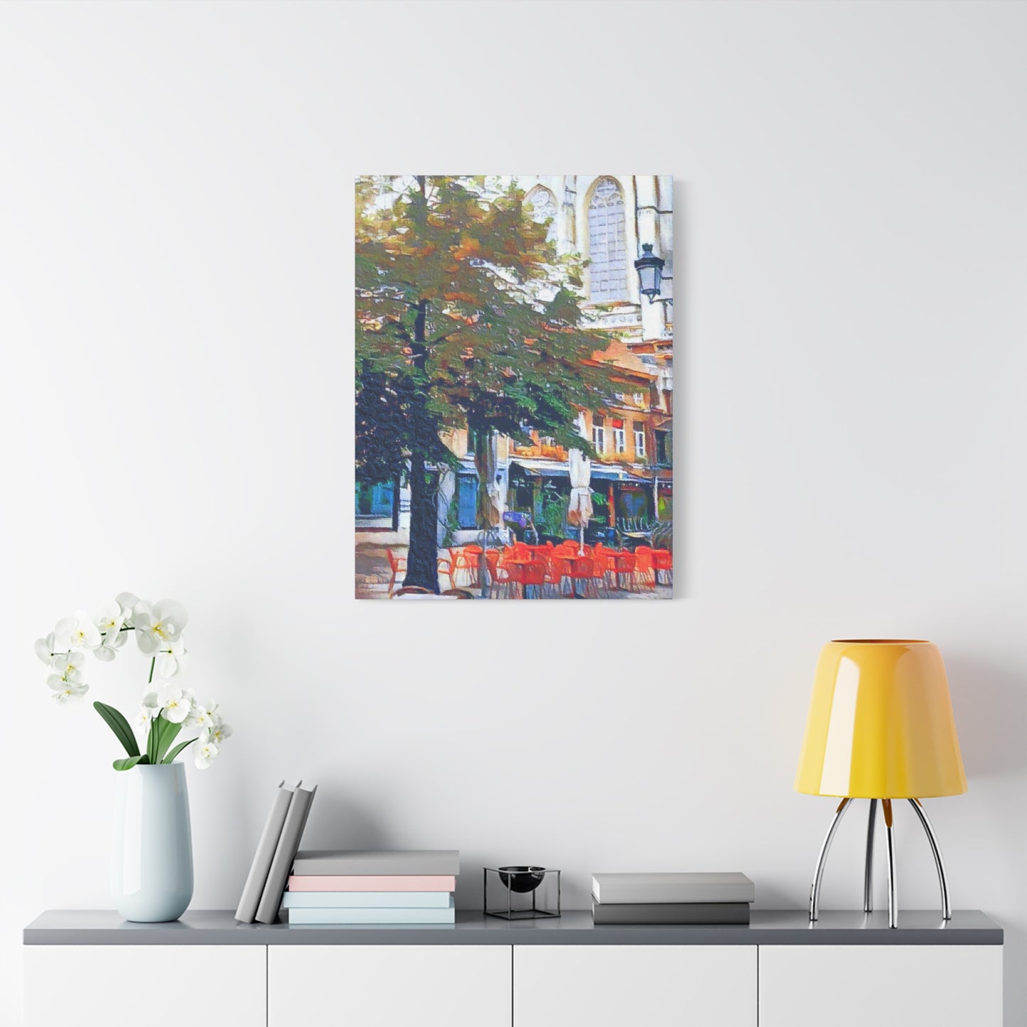 European Landscape Art Print Canvas Stretched Wall Decor Abstract Red Green