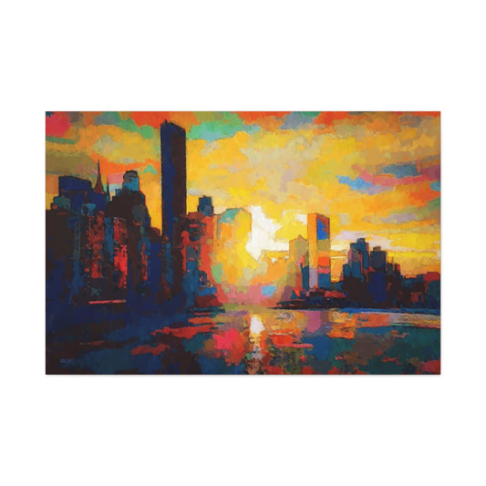 Sunset In A City Art Print, Cityscape Wall Decor