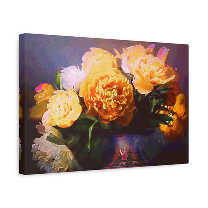 Peonies Bouquet Stretched Canvas Wall Art Abstract Yellow Purple Morning