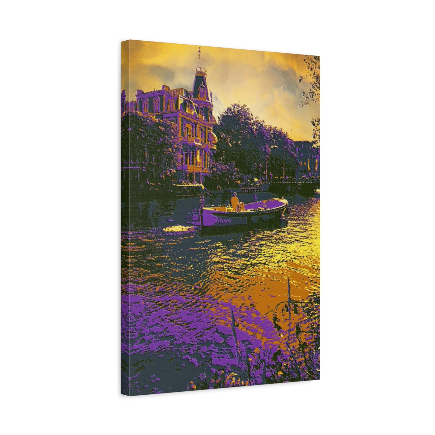 European Cityscape Amsterdam Art Print Canvas Stretched Wall Decor Abstract Purple Gold