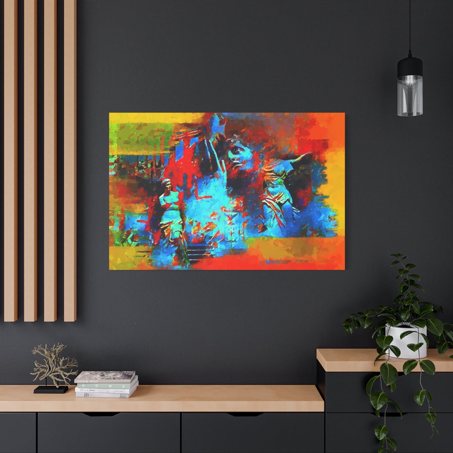 Ancient Chaos Art Print On Stretched Canvas Wall Decor Blue Orange Yellow