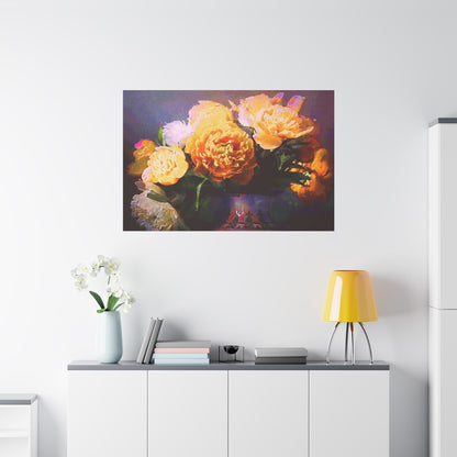 Peonies Bouquet Stretched Canvas Wall Art Abstract Yellow Purple Morning